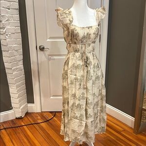 Elegant Cream Print Maxi Dress